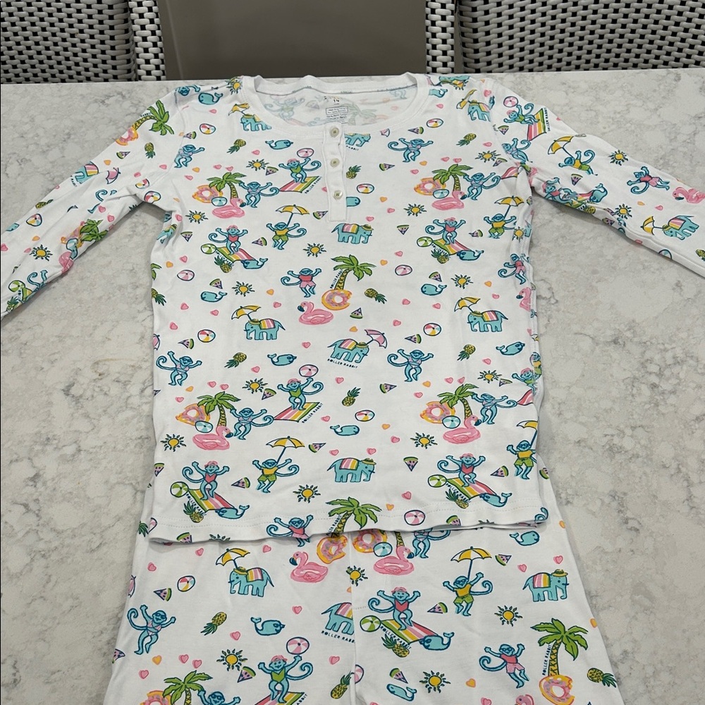 Roller Rabbit White Pajama Set with Colorful Summer Print - Size 14